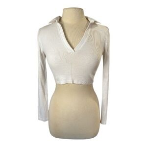 Zara White Long Sleeve Crop Top